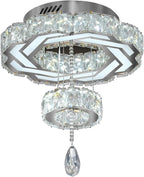 Flashing God Small Crystal Chandeliers Dia 12" Silver Chandelier Flush Mount Ceiling Light for Bedroom Living Room Dining Room Hallway Dimmable 3 Rings LED Celing Lighting Fixtures