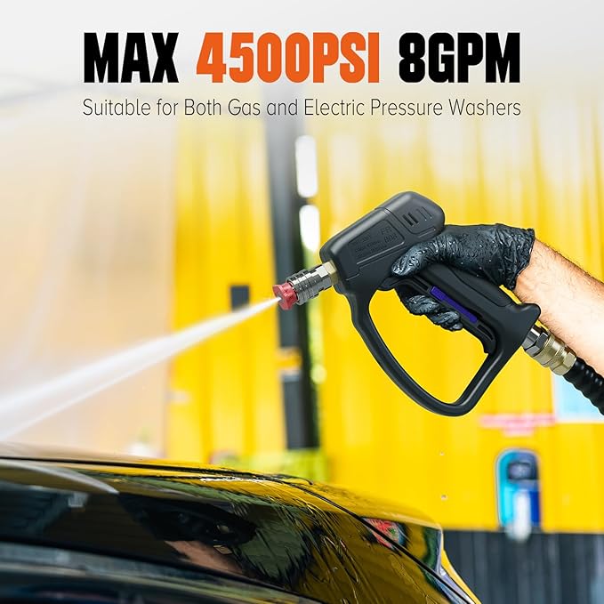Short Pressure Washer Gun with Swivel 3/8" & M22-14mm Connect High Pressure Washer Handle with 5 Spray Nozzle, 1/4" Quick Connector Coupler Power Washer Gun Compatible with Foam Cannon