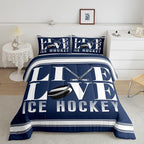 Feelyou Ice Hockey Bedding Set King Size Ice Sports Games Comforter Set for Kids Boys Girls Decor Hockey Player Comforter Microfiber Puck Hockey Duvet Set Bedroom Quilt Set