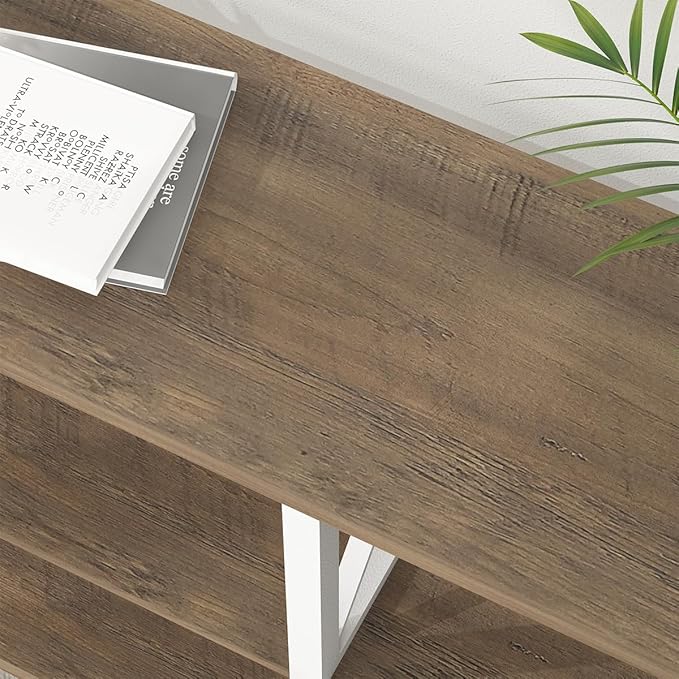 LVB Farmhouse Entryway Table, Industrial Wood Sofa Table with Storage Shelf, Modern Console Tables Behind Couch for Living Room, Wooden Hallway Foyer Table for Front Entry, White Rustic Oak, 55 Inch