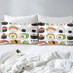 Erosebridal Sushi Pattern Comforter Set Full, Japanese Style Down Comforter, Food Theme Quilted Duvet for Kids Boys Girls Teens, Cute Cartoon Japanese Sushi Quilt Set Room Decorative