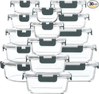 M MCIRCO 30 Pieces Extra-Large Glass Food Storage Containers with Snap Locking Lids,Glass Meal Prep Containers Set - Airtight Lunch Containers, Microwave, Oven, Freezer and Dishwasher