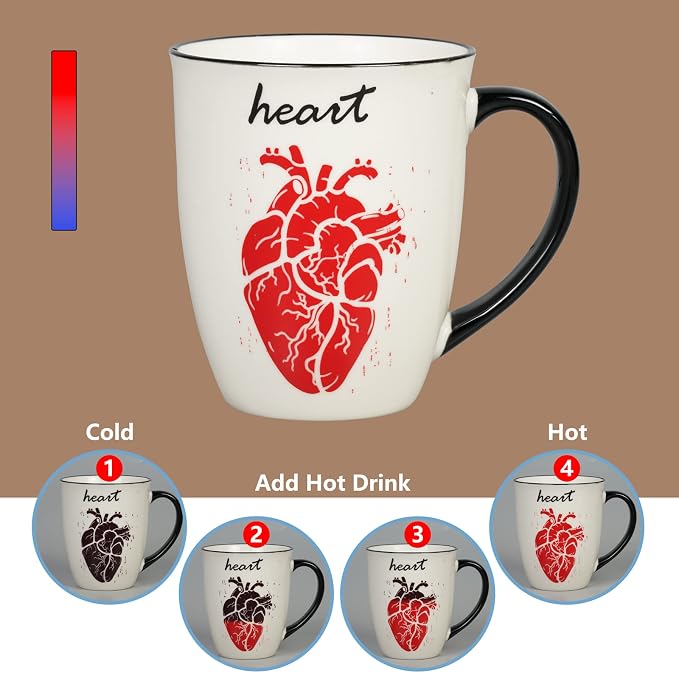 Ceramic Color Changing Mug Birthday Gifts for Men Women Heat Changing Coffee Mug Cup with Heart 16 oz