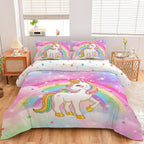Aimuan Girls Unicorn Comforter Set 3 Pieces Pink Purple Bedding Set with Rainbow Star Galaxy Stars Fantasy Children Room Decor Soft Reversible Bed Sets for Boys/Girls/Teens (Rainbow Twin3Pcs)