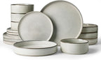 Famiware Annecy Plates and Bowls Sets, Service for 4 (16 Pieces), Dinnerware Sets with Pasta Bowls, Microwave and Dishwasher Safe Dishes Set, Chip and Scratch Resistant, Grey-White