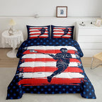 Feelyou Lacrosse Comforter Set Twin Size Boys Gilrs American Flag Sports Theme Bedding Set for Kids Adults Ultra Soft Lacrosse Player Games Comforter Navy Blue Duvet Set Room Decor Quilt Set