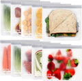 SPLF 10 Pack Reusable Sandwich Bags Dishwasher Safe, Gray | Reusable Quart Freezer Bags, Extra Thick Leakproof Food Storage Bags Silicone Free for Marinate Meats, Cereal, Lunch, Travel