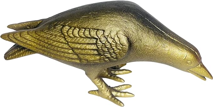 NACH Crow Decor, 10 x 3.5 x 6 inch, Cast Iron Antique Gold Raven Statue, Raven Decor for Outside - Head Down Crow Statue