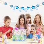 GOGOSO Ball Pit Balls Stars Moon Shapes Plastic Pitballs for Toddler Play Tent Baby Photo Props Kids Pool Water Toys Kiddie Pool Party Decor, Pearl Blue+Cream Blue+White,500PCS