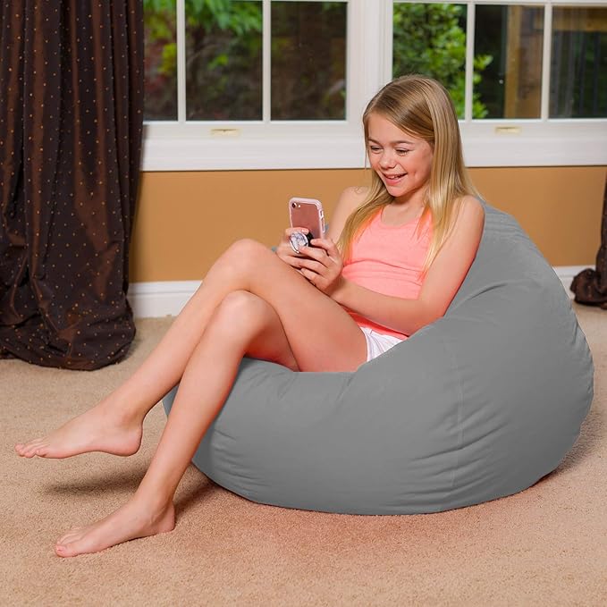 Posh Creations Bean Bag Chair for Kids, Teens, and Adults Includes Removable and Machine Washable Cover, 38in - Large, Solid Gray (BLG-BP004)