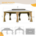 12’ x 20’ Hardtop Gazebo Outdoor Aluminum Wood Grain Gazebos with Galvanized Steel Double Canopy for Patios Deck Backyard,Curtains&Netting by domi outdoor living