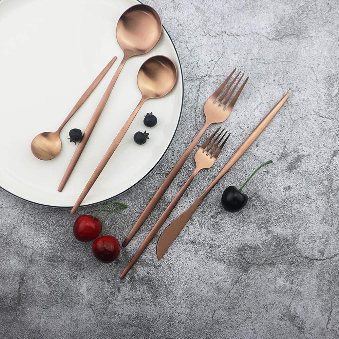 JASHII Flatware Silverware Set, Stainless Steel Satin Finish Cutlery Service for 6, 30-Piece Spoons and Forks Kitchen Utensils, Dishwasher Safe (Matte Rose)