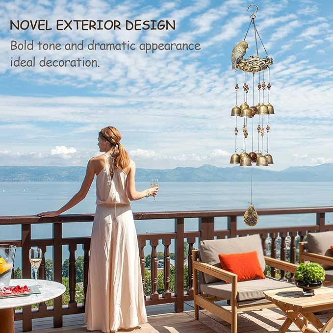 Bird Nest Wind Chimes,Wind Chimes for Outside with 12 Wind Bells for Glory Mothers Love Gift,Bird Bells Chimes Hanging Decoration for Outside Garden Yard Church, Bronze