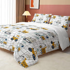 Datura home Construction Truck Comforter Set for Boys Kids Children,Machinery Truck Excavators Vehicles Cartoon Tractor Bedding Set with 1 Comforter and 2 Pillowcases(Construction Truck Twin) 68x86in