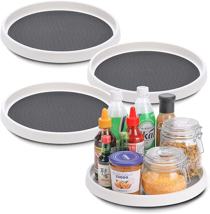 Lazy Susan Turntable, Set of 4, 12 Inch Non-Skid Lazy Susan Organizer for Cabinet, Pantry Organization, Kitchen Storage, Bathroom Sink Cabinet, Refrigerator, Countertop, Spice Rack (4 Pack 12 in)