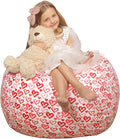 Wekapo Stuffed Animal Storage Bean Bag Chair Cover for Kids | Stuffable Zipper Beanbag for Organizing Children Plush Toys Large Premium Cotton Canvas (Heart, X-Large)