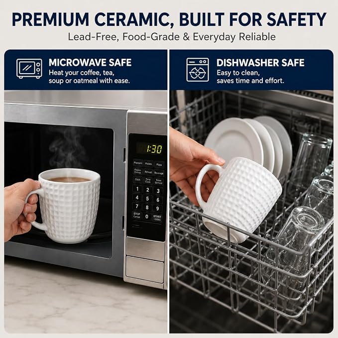Large Coffee Mugs, 20 oz Ceramic Coffee Cups with Handle, 2PCS, White | Porcelain Big Coffee Mug for Office & Home, Latte Cocoa, Microwave & Dishwasher Safe, Lead-Free, Wedding & Housewarming Gift