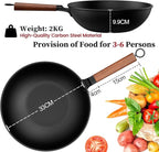 Todlabe Carbon Steel Wok, 13-Inch, Pre-Seasoned, Non-Stick, with Lid and Spatula, Flat Bottom, Ideal for Stovetop Cooking