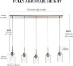 Lighting Contemporary Brushed Nickel Linear Chandelier Pendant Light 5 Lights Clear Seeded Glass Farmhouse Pendant Lighting Modern Dining Room Light Fixture for Living Room Kitchen Island