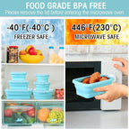 Yaomiao 16 Pack Collapsible Food Storage Containers with Lid Air Vent Foldable 8 Rectangle Storage Bowl and 8 Round Silicone Food Bow for Lunch Camping Rv Accessories Microwave Freezer(Blue)