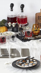 Oneida Vintro Halloween Skeleton 5-Piece Whiskey Glass Set | includes 4 double old fashioned glasses, 1 decanter | dishwasher safe | halloween party decor | 10.5 inch, 42oz