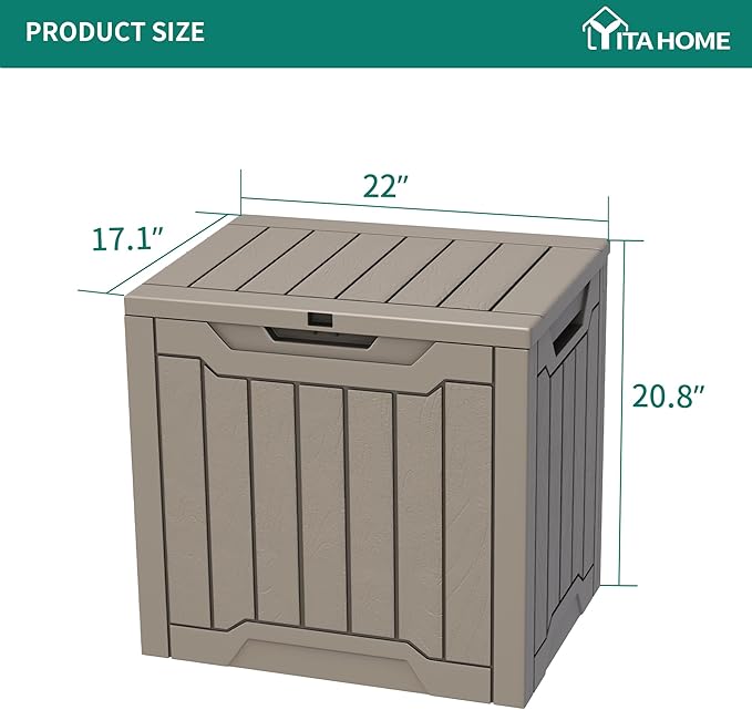 YITAHOME 31 Gallon Outdoor Storage Deck Box, Waterproof Resin Package Delivery and Storage Box with Lockable Lid for Patio Furniture Cushions, Pool Accessories, Garden Tools, Taupe