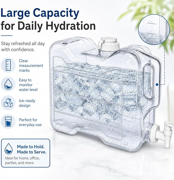 Fridge Water Dispenser with Leak-Proof Spigot, Reusable Refrigerator Drink Dispenser with Handle, Water Jug Beverage Container for Iced Tea, Juice, Lemonade, Party and Daily Use (2, 2 Gallon)