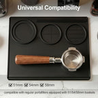 Espresso Tamping Mat, 90° Corner Silicone Coffee Bar Mat for 51/54/58mm Portafilters, Drawer-Friendly Tamper Mat with Tamper, Distributor & Puck Screen Slots, Countertop Protector, Black