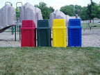 32 Gallon Square 100% Recycled Plastic Heavy Duty Outdoor Commercial Trash Can with Swing Top Lid | Great for Schools and Businesses - White