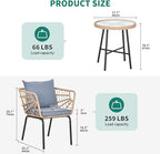 YITAHOME Wicker 3-Piece Outdoor Bistro Set, All-Weather Patio Conversation Set for Balcony, Backyard, Pool, Porch, Deck, Outdoor Sectional Furniture Set with Table & Cushions - Grey