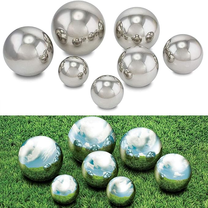 6pcs Gazing Ball 2.36/3.15/3.93 in,Seamless Silver Stainless Steel Polished Reflective Smooth Mirror Garden Sphere Globe,Props of Photography,Colorful Addition to Any Garden Home