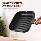 SENSARTE Nonstick Grill Pan with Lid, Grill Pan for Stove Tops, Versatile Griddle with Pour Spouts, Square Big Cooking Surface, Durable Skillet Indoor & Outdoor Grilling. PFOA Free, 9.5 Inch