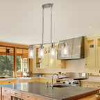 Kitchen Island Lighting, 4-Light Farmhouse Dining Room Light Fixtures Over Table, Linear Chandelier Pendant Lighting for Kitchen Island for Brushed Nickel Finish with Clear Glass Shade