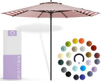 Midtown Umbrellas Push and Pop 10 Feet Outdoor Umbrella, Red/White Stripes Polyester Fabric - Fiberglass Ribs Deck Patio Umbrella, Backyard Umbrella, Garden Umbrella & Pool Umbrella - Black Pole