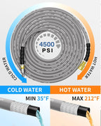 Pressure Washer Hose 75FT 3/8" for Cold and Hot Water 212°F, with Swivel Quick Connect, 4500PSI Kink Resistant Grade Steel Wire Braided, Power Washer Hose With 2pcs M22-14mm Adapter