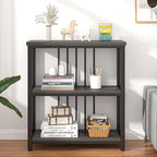 FOLUBAN 3 Tier Book Shelf, Modern Short Bookshelf for Small Space, Industrial Wood and Metal Bookcase for Bedroom, Living Room, Office (Dark Gray Oak)
