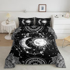 Sun and Moon Bedding Set Constellation Galaxy Comforter for Kids Boys Girls Teens Psychedelic Boho Mandala Comforter Breathable Celestial Duvet Set Black White Room Decor Quilt Cover Twin Size