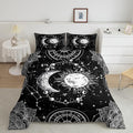 Sun and Moon Bedding Set Constellation Galaxy Comforter for Kids Boys Girls Teens Psychedelic Boho Mandala Comforter Breathable Celestial Duvet Set Black White Room Decor Quilt Cover Full Size