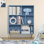 YAHARBO 5 Cube Bookshelf, Blue Kids Book Shelf with Cubby Storage,Wooden Modern Bookcase with Legs,3 Tier Freestanding Display Book Case,Children Toy Organizer,Bookshelves for Office,Nursery,Playroom