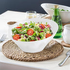 bUCLA 12 Pack White Plastic Serving Bowls - 20 OZ Angled Party Table Salad and Fruit Bowls Disposable for Chip&Candy, Ideal for Wedding