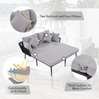 Patio Daybed Set for 2, Outdoor Furniture All-Weather Sofa Sunbed with Adjustable Iron Feet, Woven Nylon Rope Backrest, Washable Cushions and Pillows, for Balcony, Poolside, Gray