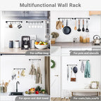 Mkono Mug Holder Wall Mounted Coffee Cup Rack Hanger Modern Metal Wall Rack with 15 Mug Hooks Rustic Utensil Tea Cups Storage Organizer for Kitchen Dining Room Coffee Bar, Set of 3, Black | Kitchen Rod, Space Saving, Easy Assembly, Wall & Under Cabinet...