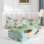 Datura home Cartoon Mushroom House Kids Comforter Bedding Set for Boys Girls, Green Grassland and Cute Frog Bee Print Comforter with 2 Pillowcases(Mushroom House Full)