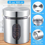 Mimorou 6 Pack Kitchen Canisters Set Airtight Coffee Sugar Tea Candy Storage Jars with Window Glass Stainless Steel Containers with Lids for Flour Cookies Spices Grains Kitchen Decorations(20 oz)