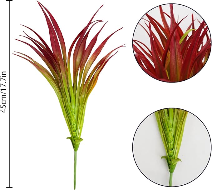 16Pcs Artificial Grass Fake Plants 17.3in Outdoor Plants UV Resistant Greenery Stems Fake Grass for Home Window Garden Office Patio Pathway Front Porch Décor Light Green & Red