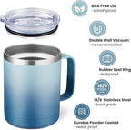 MEWAY 12oz Coffee Mug With Handle 2 Pack Bulk,Stainless Steel Insulated Travel Tumblers With Sliding Lid,Double Wall Vacuum Camping Cup for Hot & Cold Drinks Tea (Bubble Gum&Blue Waves,Set of 2)