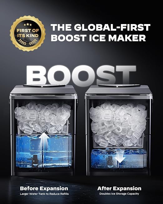 Silonn Countertop Ice Maker with 2.5L Expandable Ice Basket & 1.8L Water Tank, 9 Bullet Ice in 6 Mins, Portable Ice Makers, LED Touch Control, Self-Cleaning, 2 Ice Sizes for Home Kitchen Office