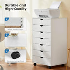 OLIXIS 7 Drawer Chest Wood File Cabinet Rolling Organization Storage Dresser with Wheels for Home Office, 15.75" D x 18.74" W x 34.25" H, White