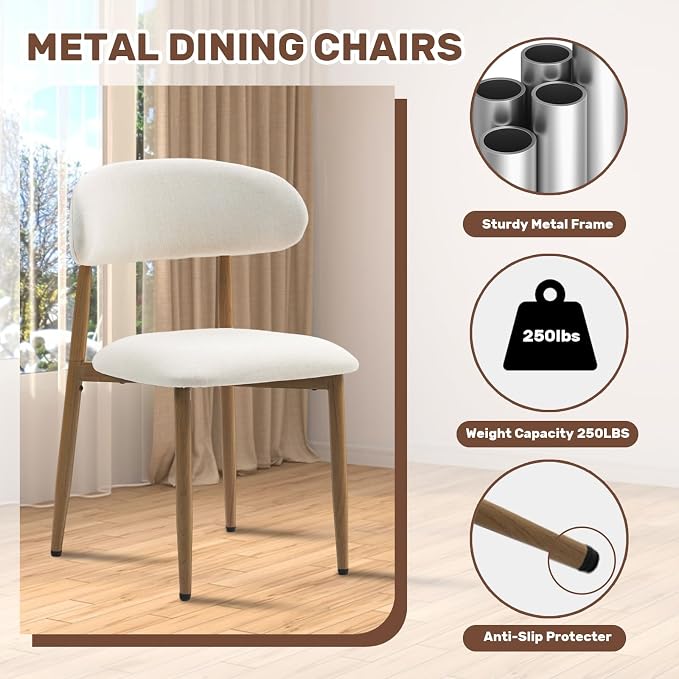UVV Dining Chairs Set of 6, Metal Kitchen Chairs with Modern Fabric Upholstered for Dining Room, Beige