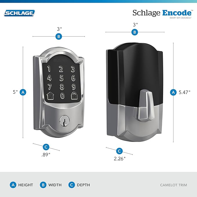 Schlage Encode Smart WiFi Deadbolt with Camelot Trim In Bright Chrome